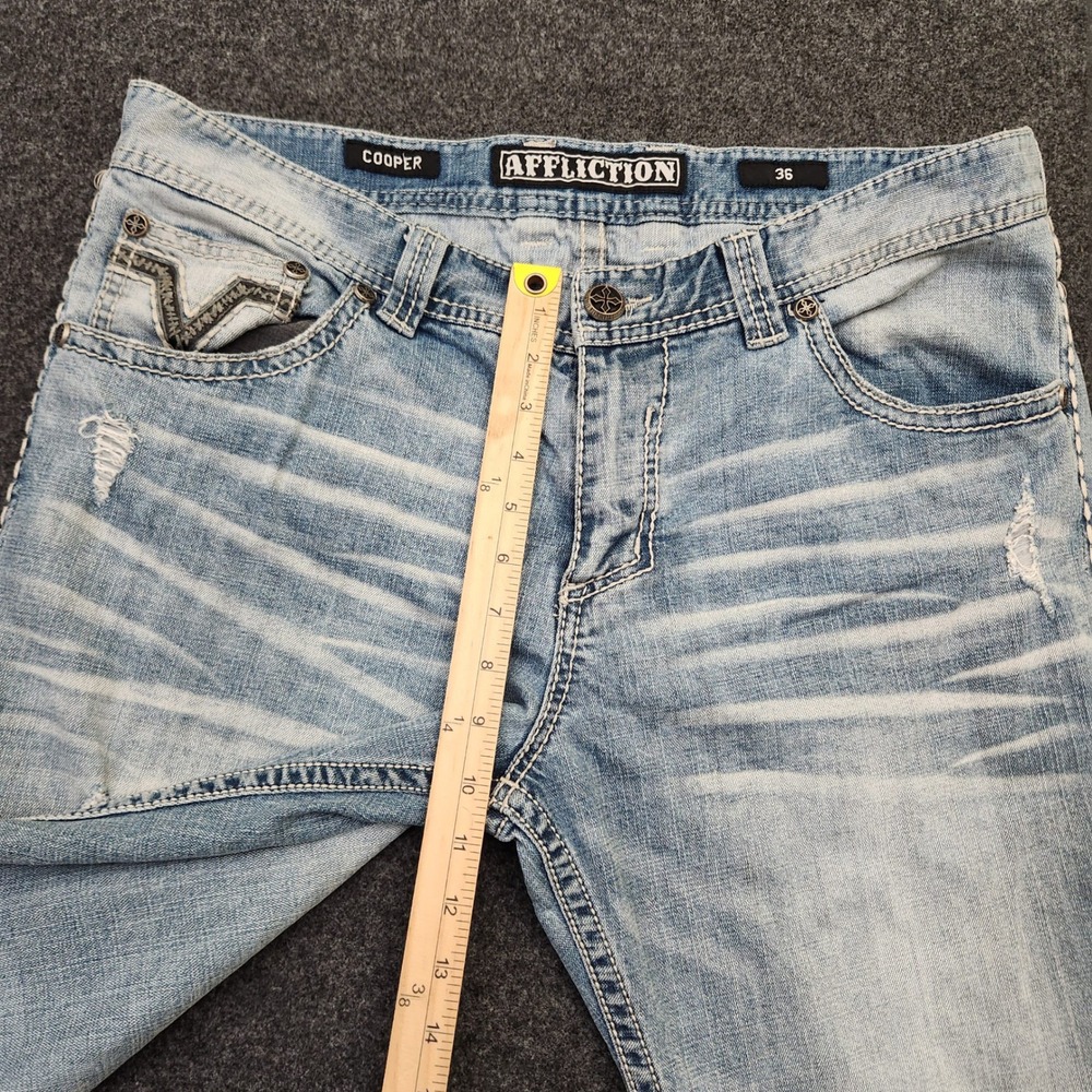 Affliction Cooper Mens Relaxed Straight Jeans Light Wash Distressed Blue Size 36 - Picture 6 of 11